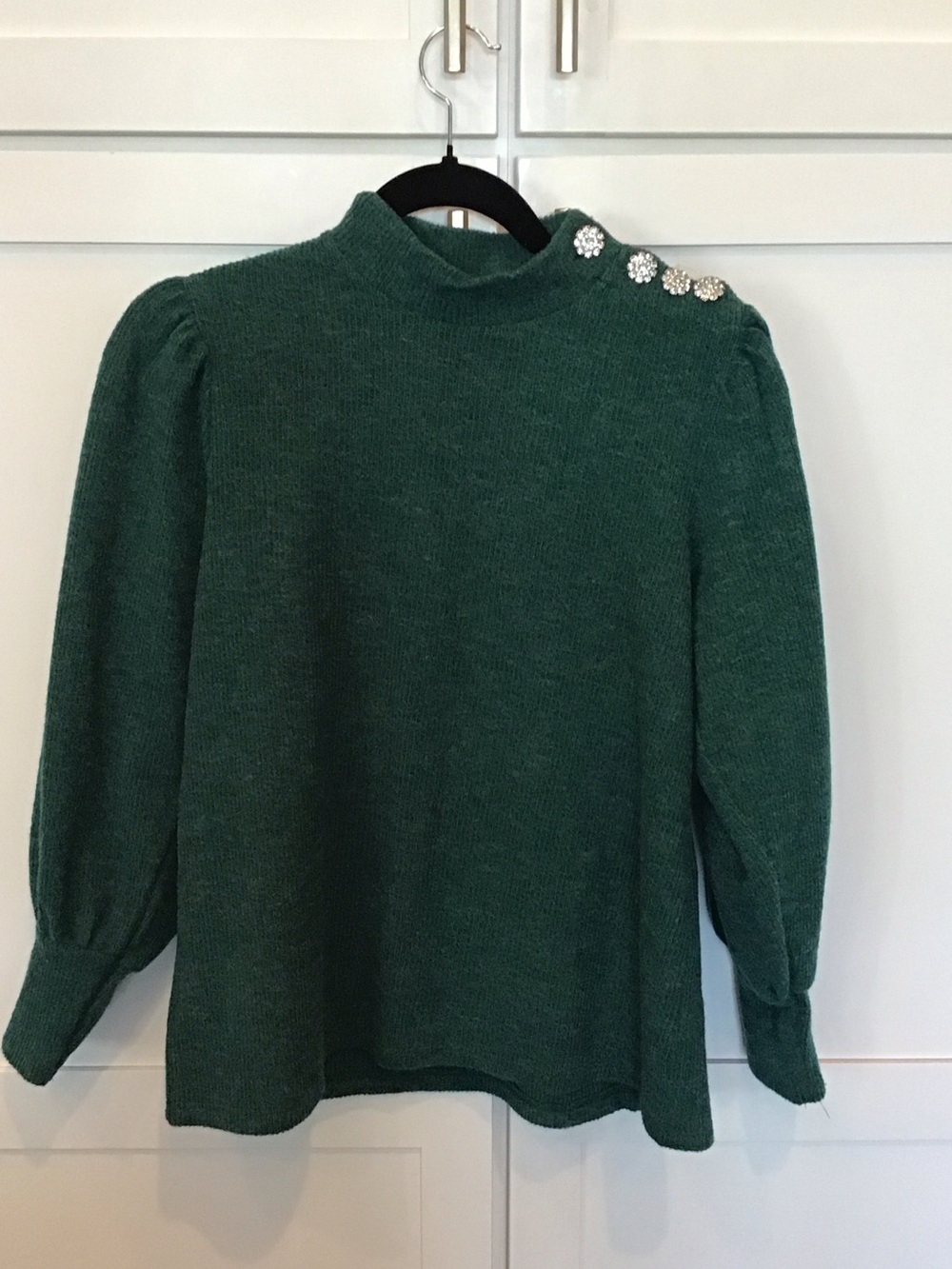 Girls' Emerald Green Sweater Top with Shoulder Buttons